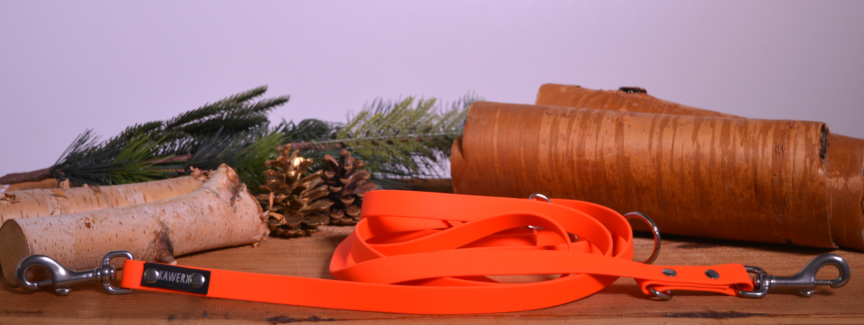 Hundeleine, 19 mm breit, dreifach verstellbar, neon-orange, aus Biothane